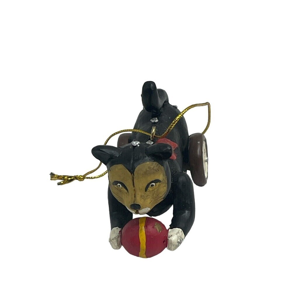 Vintage BLACK CAT TIN TOY w BALL 3” Ornament